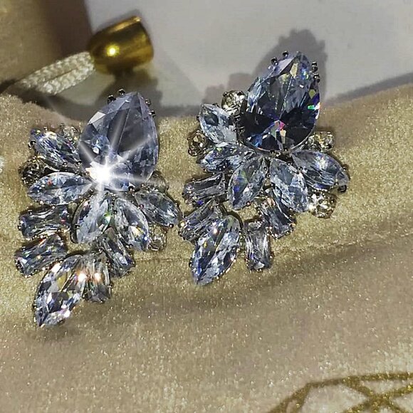 White Crystal Rhinestone Sparkling Crystal Earrings Perfect Gift for Her - Picture 7 of 9